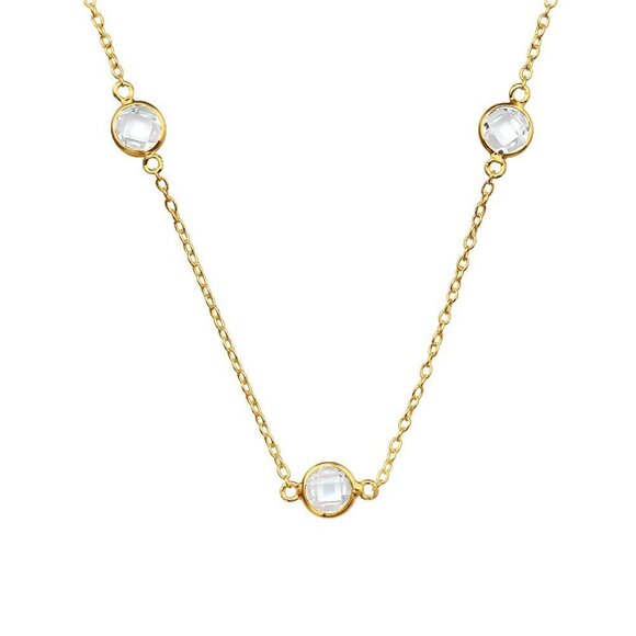14k Gold Vermeil 3 Crystal Stations Necklace - Picture 1 of 12